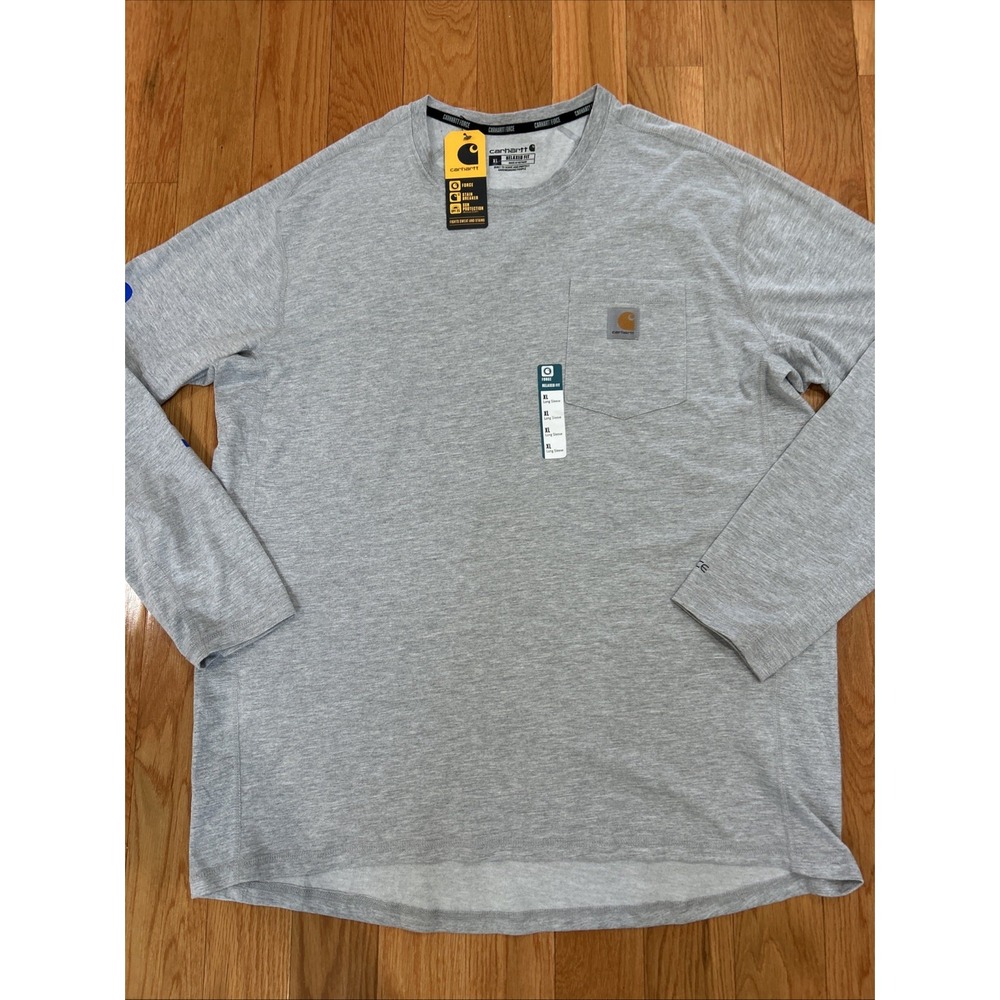 Carhartt Men's Long Sleeve T-Shirt XL Gray Relaxed Fit Pocket Logo Crew Neck NWT